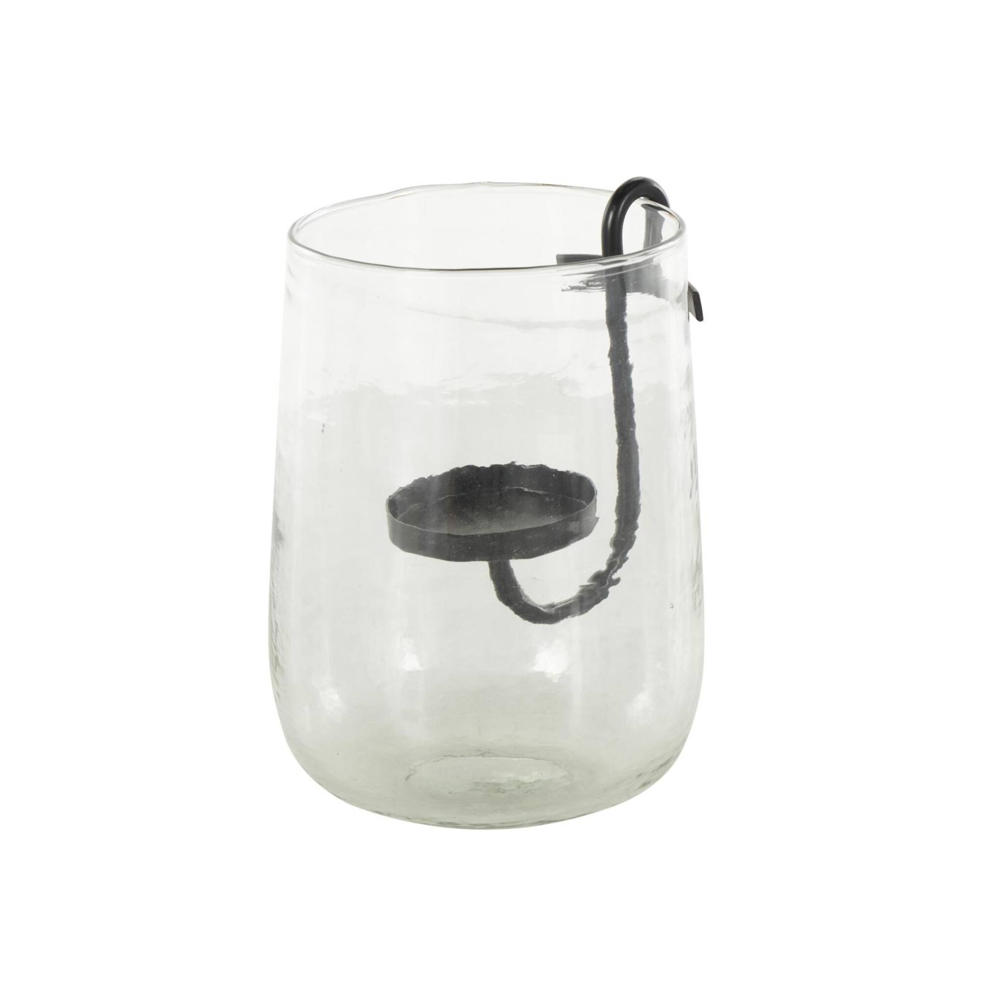 9" Clear Glass Candle Holder with Black Metal Accents